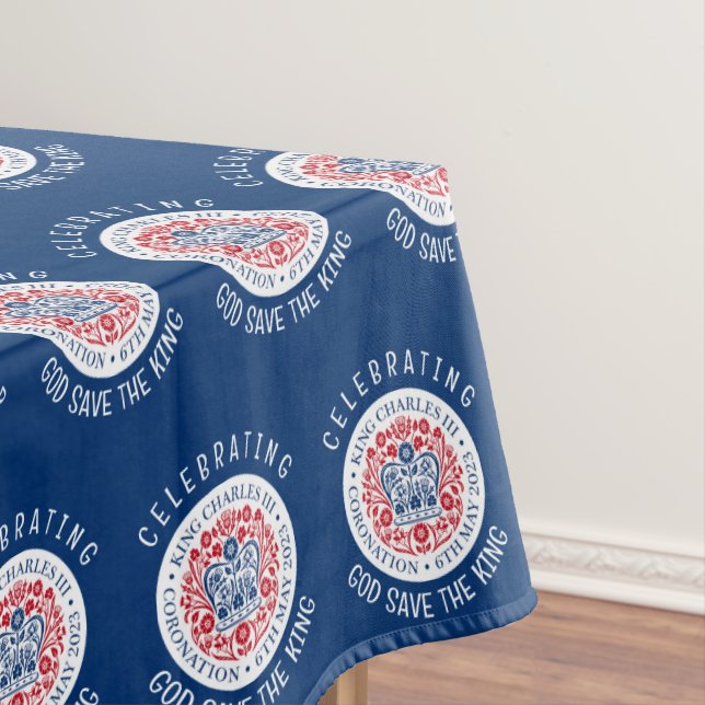 KING CHARLES III Coronation Blue Souvenir Tablecloth (In Situ)
