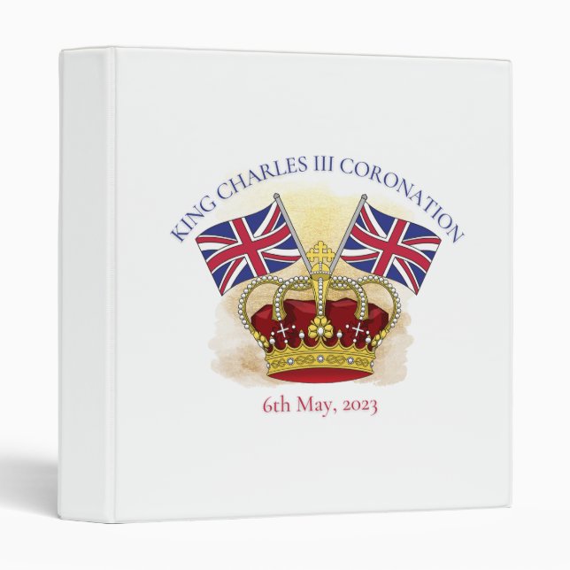 King Charles III Coronation Crown and Flags 3 Ring Binder (Front/Spine)