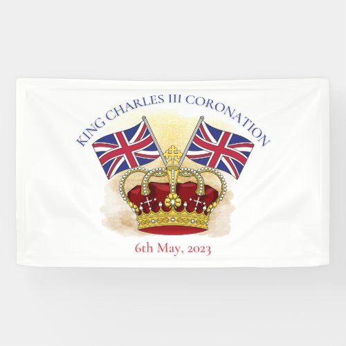 King Charles III Coronation Crown and Flags Banner