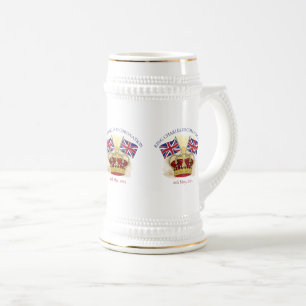 King Charles III Coronation Crown and Flags Beer Stein