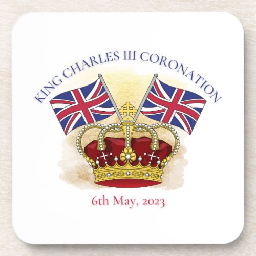 King Charles III Coronation Crown and Flags Beverage Coaster