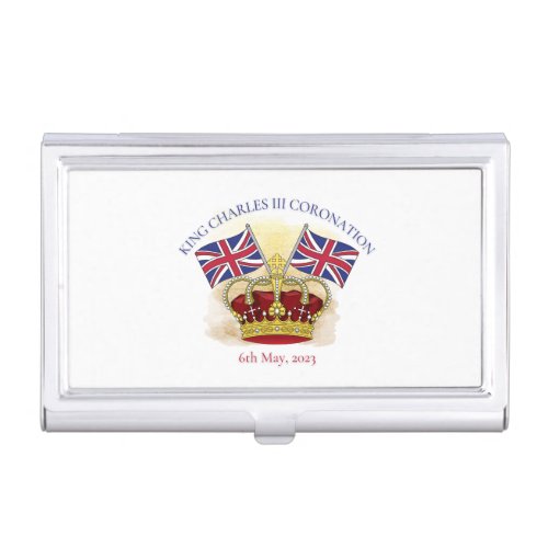 King Charles III Coronation Crown and Flags Business Card Case