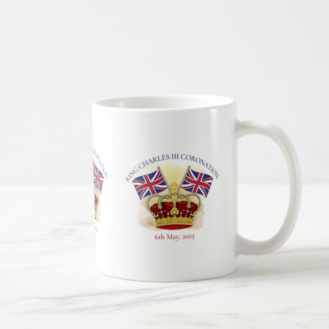 King Charles III Coronation Crown and Flags Coffee Mug (Right)