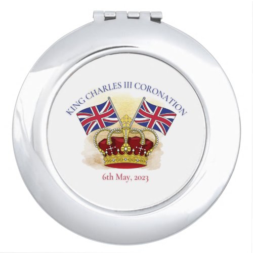 King Charles III Coronation Crown and Flags Compact Mirror