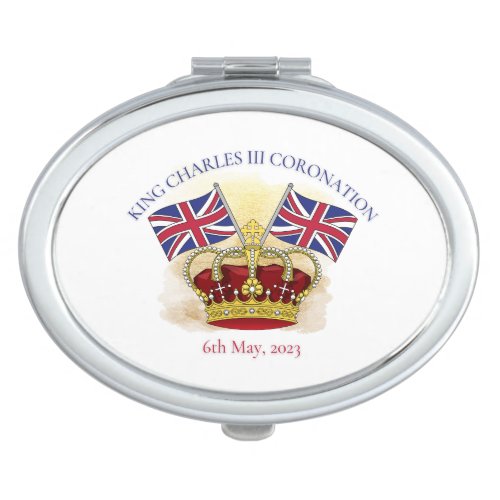 King Charles III Coronation Crown and Flags Compact Mirror