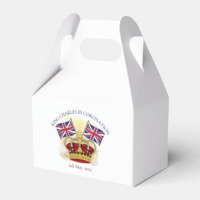 King Charles III Coronation Crown and Flags Favor Boxes (Front Side)