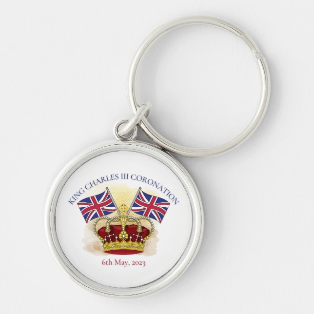King Charles III Coronation Crown and Flags Keychain (Front)