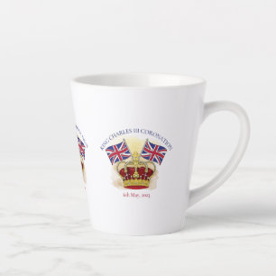 King Charles III Coronation Crown and Flags Latte Mug