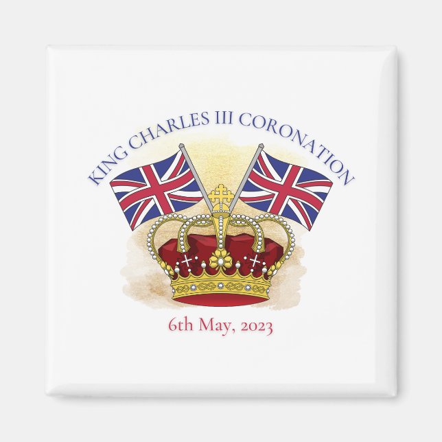 King Charles III Coronation Crown and Flags Magnet (Front)