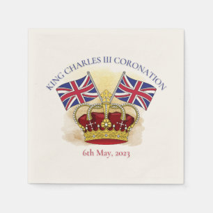 King Charles III Coronation Crown and Flags Napkins