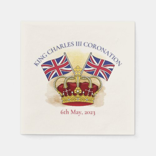 King Charles III Coronation Crown and Flags Napkins