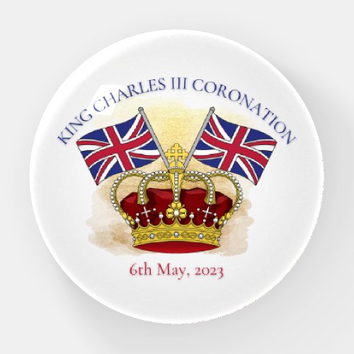 King Charles III Coronation Crown and Flags Paperweight