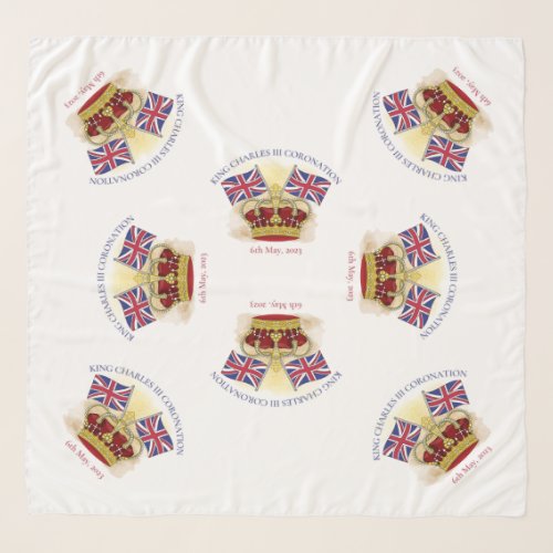 King Charles III Coronation Crown and Flags Scarf