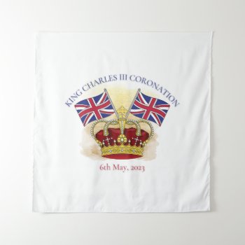 King Charles Iii Coronation Crown And Flags Tapestry by SunshineDazzle at Zazzle