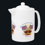 King Charles III Coronation Crown and Flags Teapot<br><div class="desc">King Charles III Coronation design. Commemorating the 6th of May,  2023 Coronation ceremony of the new Monarch.

The design features a Tudor style crown and Union Jack flags.</div>