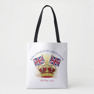 King Charles III Coronation Crown and Flags Tote Bag
