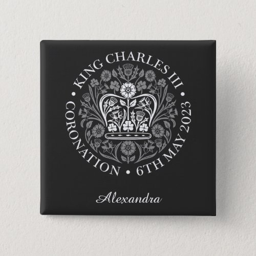 King Charles III Coronation Custom Name White Logo Button