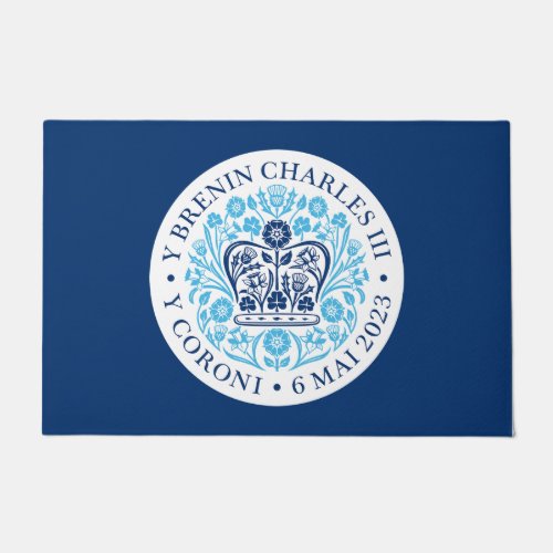 King Charles III Coronation Emblem 2023 Welsh Text Doormat