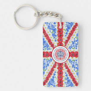 King Charles III Coronation Emblem Floral UK Flag Keychain