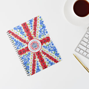 King Charles III Coronation Emblem Floral UK Flag Notebook