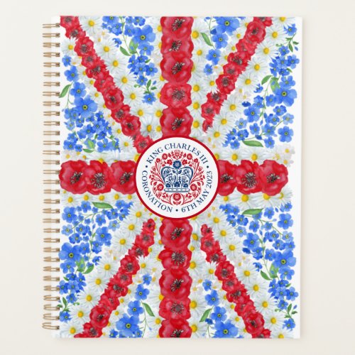 King Charles III Coronation Emblem Floral UK Flag Planner