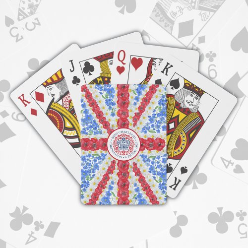 King Charles III Coronation Emblem Floral UK Flag Poker Cards