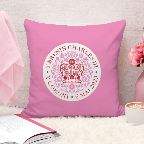 King Charles III Coronation Emblem in Welsh  Throw Pillow