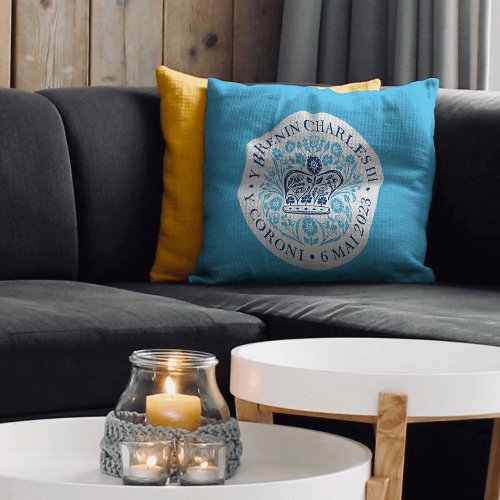 King Charles III Coronation Emblem in Welsh Throw Pillow