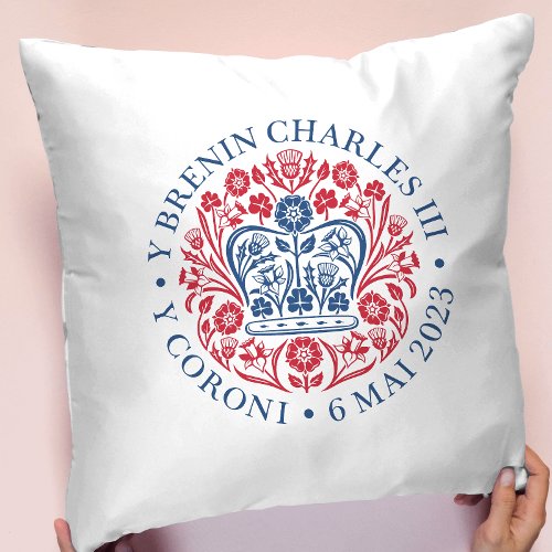 King Charles III Coronation Emblem in Welsh Throw Pillow