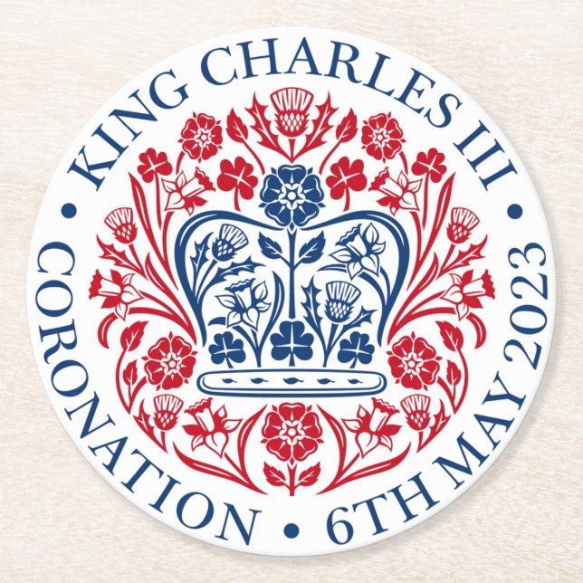 King Charles III Coronation Emblem Round Paper Coaster (Front)