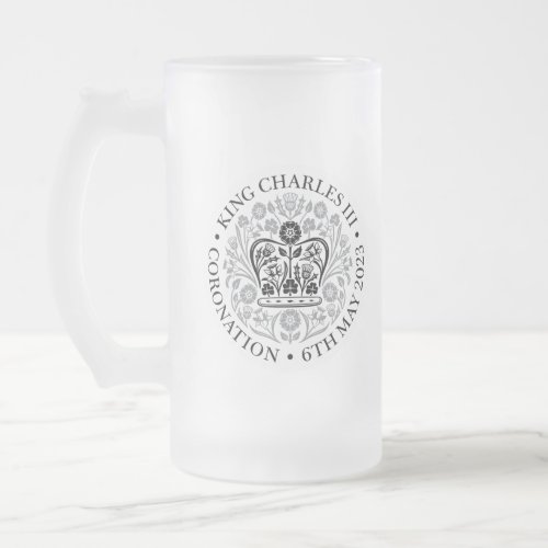 King Charles III Coronation Emblem Royal Souvenir Frosted Glass Beer Mug