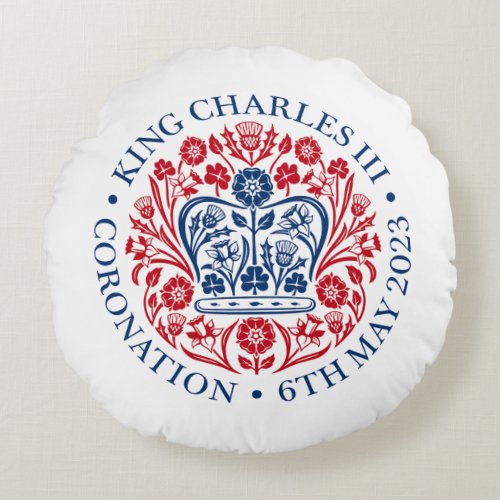King Charles III Coronation Emblem Royal Souvenir Round Pillow
