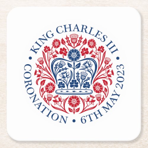 King Charles III Coronation Emblem Royal Souvenir Square Paper Coaster