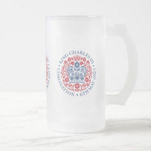 King Charles III Coronation Frosted Glass Beer Mug