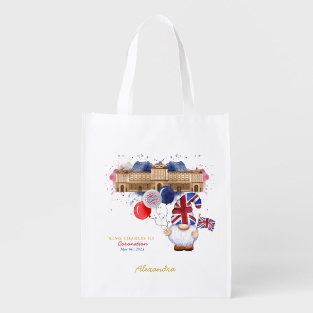 King Charles III Coronation Fun Patriotic Custom Grocery Bag (Front)