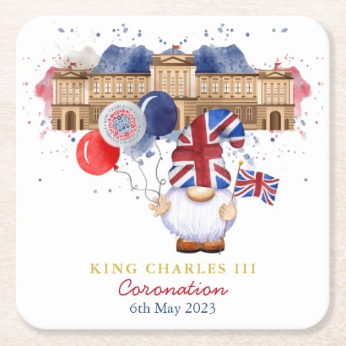 King Charles III Coronation Fun Personalized  Square Paper Coaster