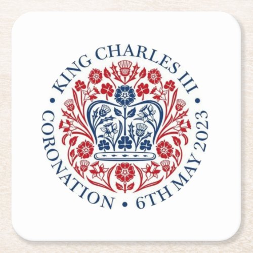 King Charles III Coronation logo Commemorative  Square Paper Coaster