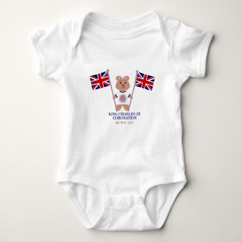 King Charles III Coronation Logo Patriotic Teddy  Baby Bodysuit
