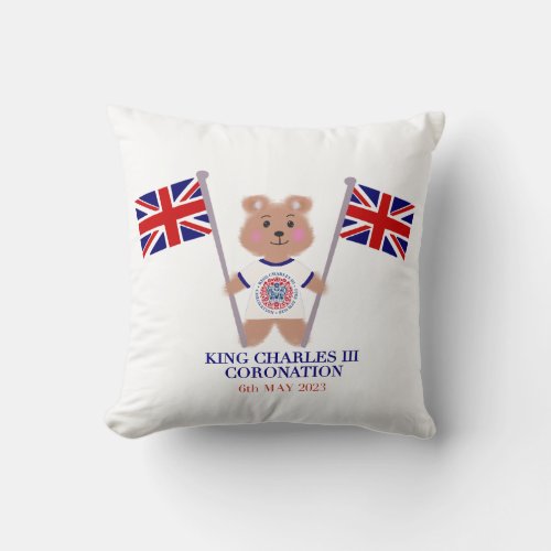 King Charles III Coronation Logo Patriotic Teddy  Throw Pillow