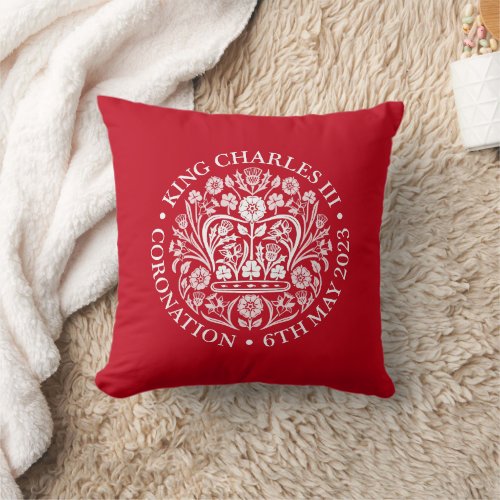 KING CHARLES III CORONATION Red Throw Pillow