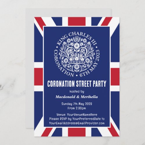 KING CHARLES III CORONATION Street Party Invitation