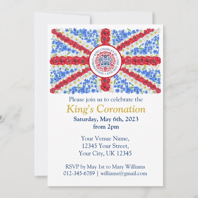  King Charles III Coronation UK Flag Personalized Invitation (Front)