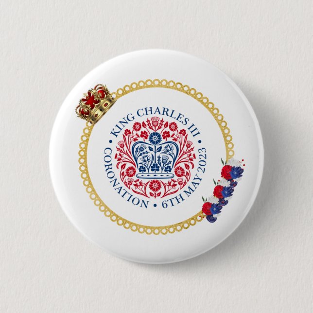 King Charles III Crown Coronation Badge Button (Front)
