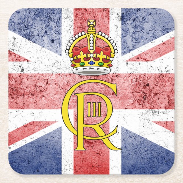 King Charles III cypher/Union Flag paper coasters (Front)