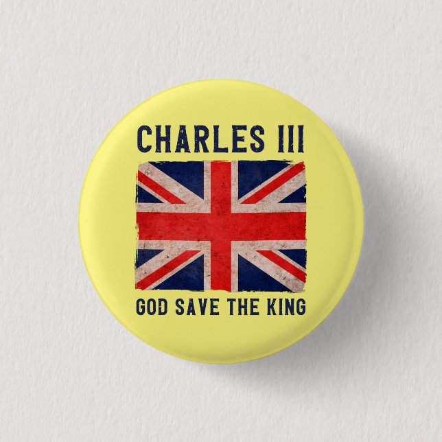 King Charles III God Save the King UK Coronation Button (Front)