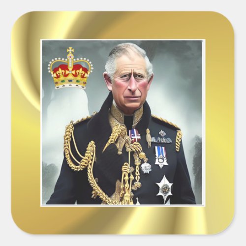  King Charles III Gold background  Square Sticker