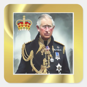 King Charles III Gold background Square Sticker