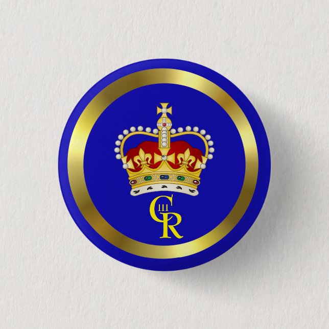  King Charles III Monogram and Crown   3 Cm Round  Button (Front)