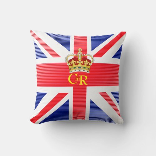 King Charles III Monogram and Crown Round Cushion