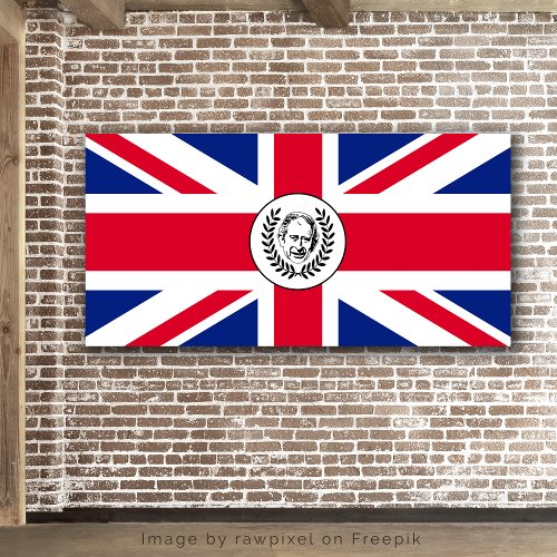 King Charles III on British Union Jack Flag Banner